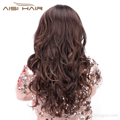 Aisi Hair Heat Resistant Hair Body Wave Wig Synthetic Mixed Brown Long Wig For Black White Women Party Fashion Cosplay Wigs